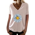 thumbnail image 1 of Xuanfei Women Daisy Graphic V Neck Short Sleeve Solid Color T-Shirt, 1 of 2