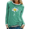 thumbnail image 1 of Xuanfei Women Daisy Letter Print Crew Neck Long Sleeve Colorblock Top, 1 of 5