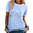 thumbnail image 1 of Xuanfei Women Daisy Print Contrast Color Trim Crew Neck Short Sleeve T-Shirt, 1 of 6