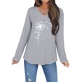 thumbnail image 1 of Xuanfei Women Dandelion Print Cross Chest V Neck Long Sleeve T-Shirt, 1 of 6
