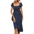 thumbnail image 1 of Xuanfei Women Dots Print Off Shoulder Short Sleeve Smocked Midi Dress, 1 of 7