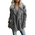thumbnail image 1 of Xuanfei Women Fleece Solid Color Lapel Collar Button Cute Bear Fluffy Outwear, 1 of 3