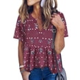 thumbnail image 1 of Xuanfei Women Floral Dots Print V Neck Short Sleeve Stripe Ruching Top, 1 of 7