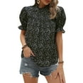 thumbnail image 1 of Xuanfei Women Floral Print Ruffle Mock Neck Puff Sleeves Babydoll Top, 1 of 7
