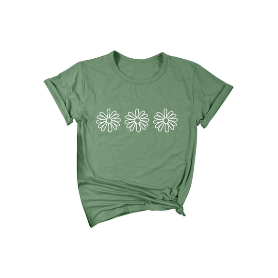 Xuanfei Women Flower Graphic Printed Crew Neck Short Sleeve T-Shirt