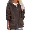 thumbnail image 1 of Xuanfei Women Fuzzy Hoodie Coat Solid Color Full Zip Cardigans With Front Pockets, 1 of 3