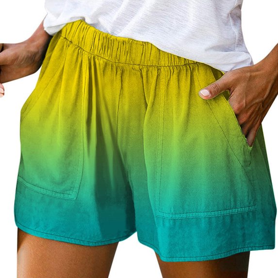 Xuanfei Women Gradient Loose Fit Hem Elastic Waist With Pockets Summer Shorts