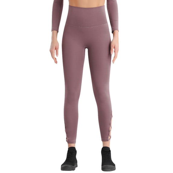 Xuanfei Women High Waist Hidden Pocket Criss-Cross Calf Ankle-Length Yoga Pants