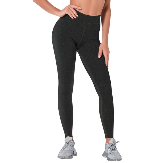 Xuanfei Women Imitated Denim Print High Waist Quick Dry Solid Color Yoga Pants