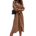 thumbnail image 1 of Xuanfei Women Lapel Neck Buttons Waistband Long Sleeve Midi Dress, 1 of 4