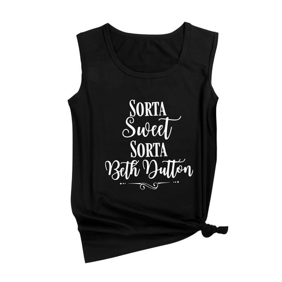 Xuanfei Women Letter Print Crew Neck Sleeveless Top