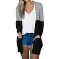 thumbnail image 1 of Xuanfei Women Open Front Spliced Long Sleeve Pockets Contrast Color Cardigan, 1 of 4