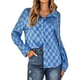thumbnail image 1 of Xuanfei Women Plaid Lapel Collar Single-Breasted Long Sleeve Shirt Top, 1 of 7