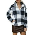 thumbnail image 1 of Xuanfei Women Plaid Lapel Collar Zip Up With Pockets Long Sleeve Fleece Sweatshirt, 1 of 7