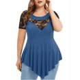 thumbnail image 1 of Xuanfei Women Plus Size Round Neck Lace Hollow Stitching Irregular Hem Top, 1 of 2