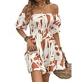 thumbnail image 1 of Xuanfei Women Printed Elastic Off Shoulder Short Sleeve Smocked Waist Mini Dress, 1 of 7