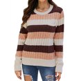 thumbnail image 1 of Xuanfei Women Rainbow Contrast Color Round Neck Long Sleeve Knitweat Sweater, 1 of 6