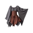 thumbnail image 1 of Xuanfei Women Scoop Neck Contrast Color Ruched Flare Sleeve Irregular Hem Dress, 1 of 4