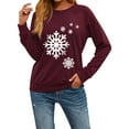 thumbnail image 1 of Xuanfei Women Snowflake Print Long Sleeve Round Neck Top, 1 of 7