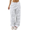 thumbnail image 1 of Xuanfei Women Solid Color Drawstring Waist Straight Wide Leg With Pocket Cargo Pants, 1 of 7