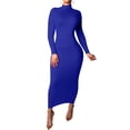 thumbnail image 1 of Xuanfei Women Solid Color High Neck Long Sleeve Butt Lift Bodycon Dress, 1 of 5
