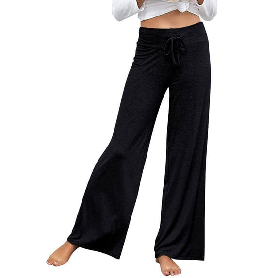 Xuanfei Women Solid Color High Waist Drawstring Wide Leg Yoga Pajama Lounge Pants