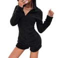 thumbnail image 1 of Xuanfei Women Solid Color Hooded Zipper Up Side Pockets Long Sleeve Slim Fit Short Fuzzy Jumpsuits, 1 of 6