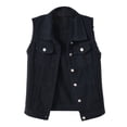 thumbnail image 1 of Xuanfei Women Solid Color Lapel Collar Button Down Ripped Sleeveless Denim Vest, 1 of 4