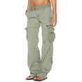 thumbnail image 1 of Xuanfei Women Solid Color Mid Waist Wide Leg Multi Pockets Baggy Cargo Pants, 1 of 6