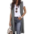 thumbnail image 1 of Xuanfei Women Solid Color Sleeveless Mid-Length Open Front Cardigan, 1 of 4