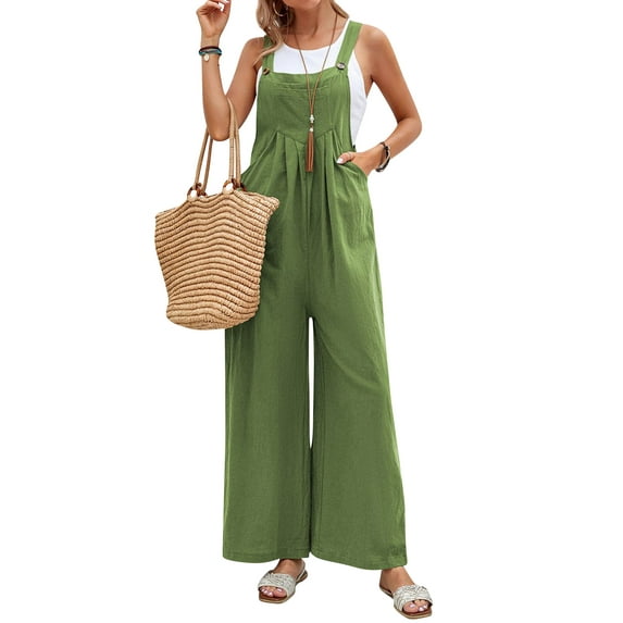 Xuanfei Women Solid Color Sleeveless Wide Leg Pants Jumpsuits With Pocket