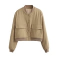 thumbnail image 1 of Xuanfei Women Solid Color Stand Collar Snap Button Long Sleeve Pockets Cropped Jacket, 1 of 2