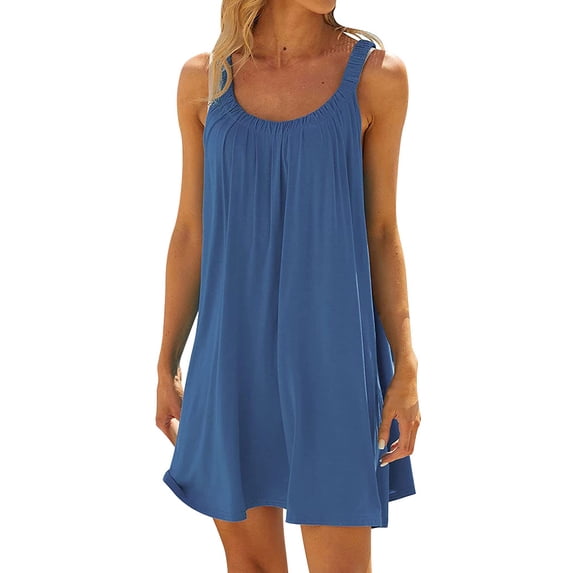 Xuanfei Women Solid Color U Neck Ruched Sleeveless Summer Tank Top Mini Dress