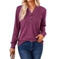 thumbnail image 1 of Xuanfei Women Solid Color V Neck Button Down Long Sleeve Top, 1 of 7