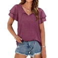 thumbnail image 1 of Xuanfei Women Solid Color V Neck Layered Short Sleeve Lace Up Top, 1 of 6