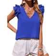 thumbnail image 1 of Xuanfei Women Solid Color V Neck Tiered Flutter Sleeves Ruffle Top, 1 of 4