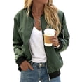 thumbnail image 1 of Xuanfei Women Solid Color Zip Up Long Sleeve Pocket Bomber Jacket, 1 of 4