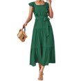thumbnail image 1 of Xuanfei Women Solid Square Neck Ruffle Flutter Sleeve Tie Waist tiered Maxi Dress, 1 of 7