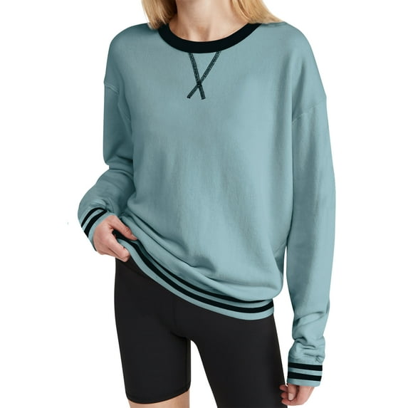 Xuanfei Women Stripe Crew Neck Long Sleeve Colorblock Top