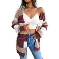 thumbnail image 1 of Xuanfei Women Striped Color Block Open Front Lantern Long Sleeve Cardigan Sweater Coat With Pocket, 1 of 7
