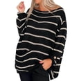 thumbnail image 1 of Xuanfei Women Striped Long Sleeve Oversized Ribbed Knit Sweater With Pocket, 1 of 5