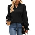 thumbnail image 1 of Xuanfei Women Textured Notch V Neck Puff Long Sleeve Top, 1 of 7