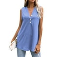 thumbnail image 1 of Xuanfei Women V Neck Button Up Mid-Long Ribbed Sleeveless Solid Tank Top, 1 of 7