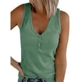 thumbnail image 1 of Xuanfei Women V Neck Buttons Solid Color Sleeveless Ribbed Tank Top, 1 of 2