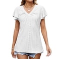 thumbnail image 1 of Xuanfei Women V Neck Cutout Pattern Ruffle Sleeve Shirring Detail Top, 1 of 7