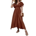 thumbnail image 1 of Xuanfei Women V Neck High Waist Ruffle Sleeve Open Back Lace Up Maxi Dress, 1 of 7