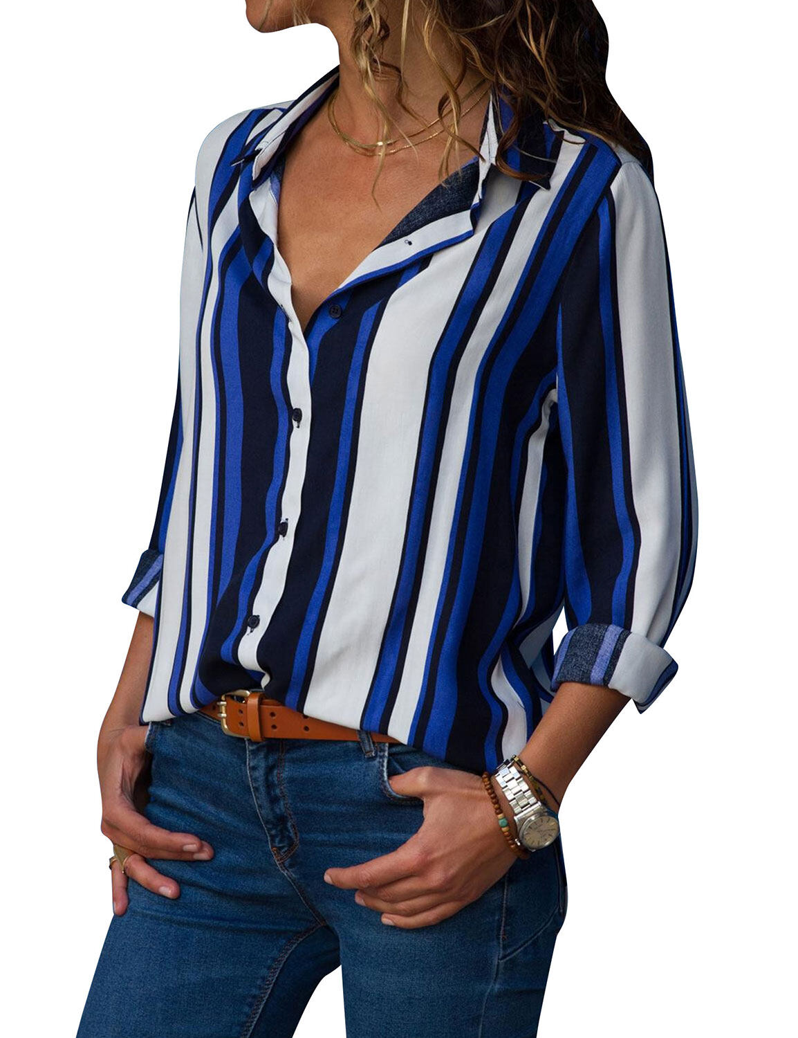 Ellazhu Women's Color Block Lapel Shirt Dress – Oversized Long Sleeve Button Down, 80% Cotton, Casual & Work Wear - View #5