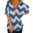 thumbnail image 1 of Xuanfei Women Wave Striped Zipper Front V Neck Batwing Short Sleeve T-shirt, 1 of 6