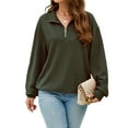 thumbnail image 1 of Xuanfei Women Zip Up V Neck Drawstring Hem Long Sleeve Sweatshirt, 1 of 7