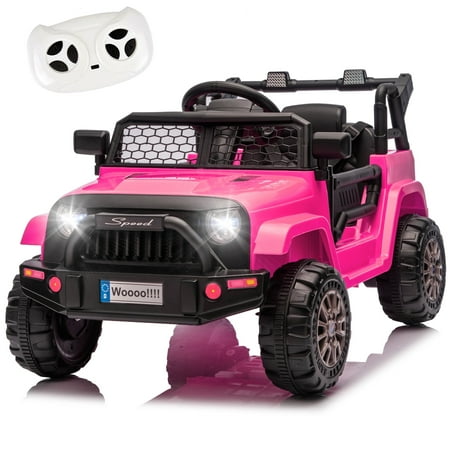 Xuanlur 12 Volt Ride on Toys for Toddlers w/Remote Control, Electric Ride on Truck Car w/Reflective Stickers, Front Anti-Collision Bar Design, LED Headlights, Bluetooth, 3 Speeds, Pink